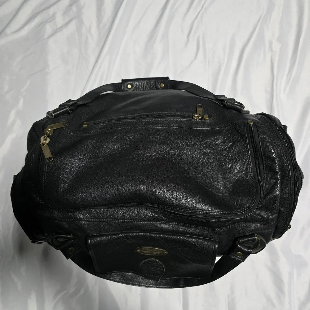 Overland Outfitters Black Leather Travel Duffel Bag Weekender Carry On Large